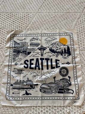 Seattle Illustrated Cotton Bandana - Navy & Mustard